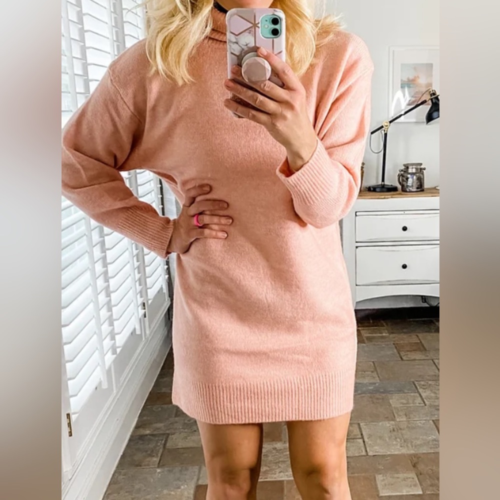 Coral Pink turtle neck dolman sleeve sweater dress